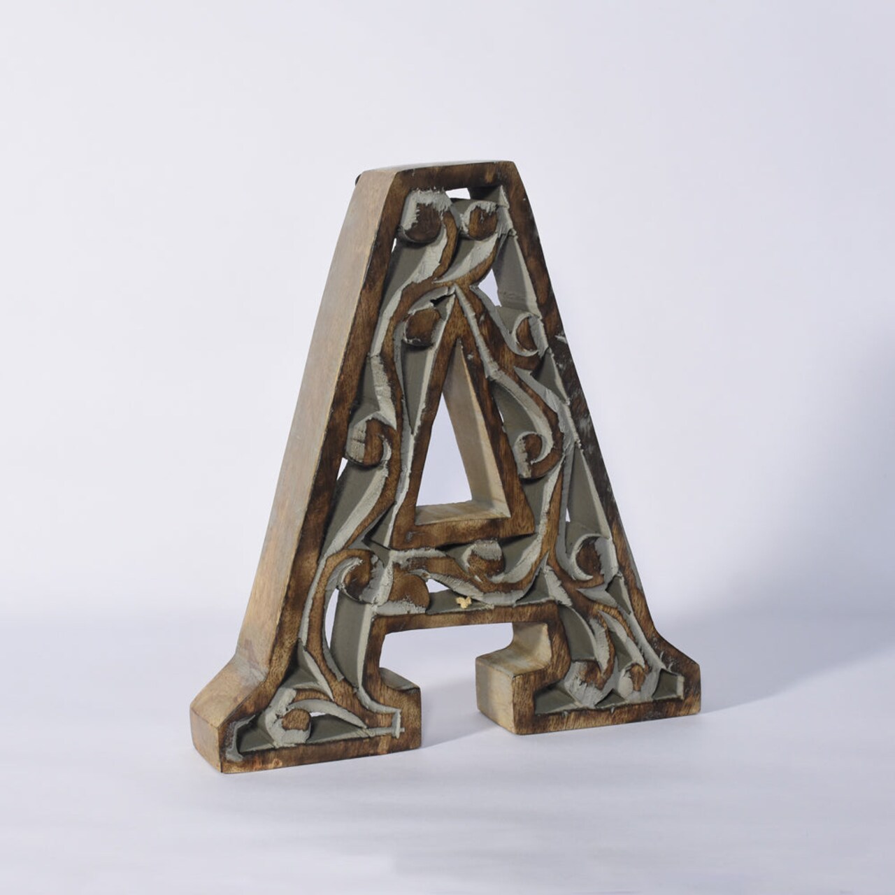 Vintage Gray Handmade Wooden Alphabet Letter Block Eco-Friendly Decor